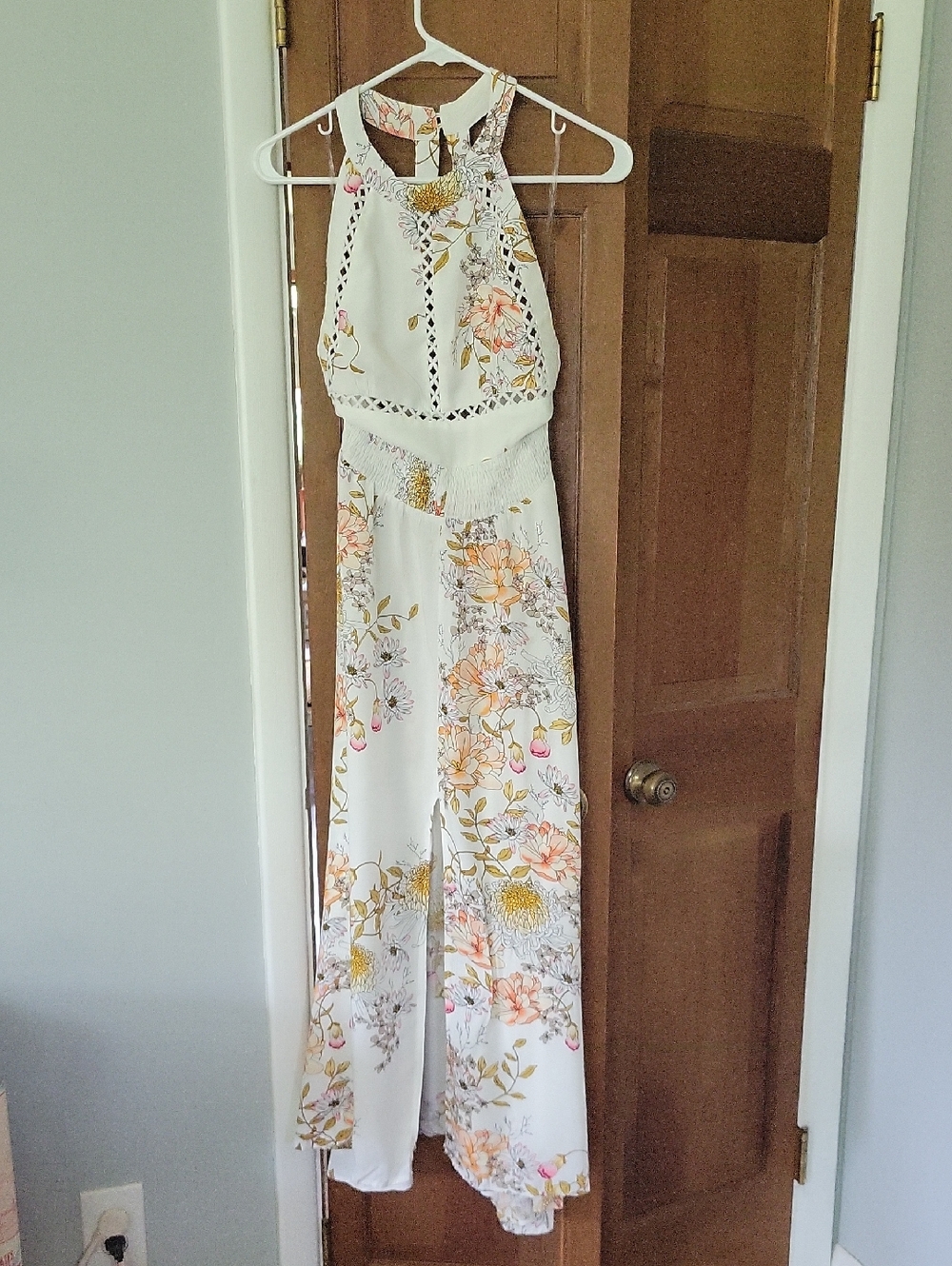 Floral Halter Flowy Maxi Dress in White